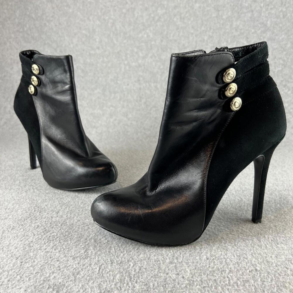 Guess Leather Ankle Boots Platform High Heel Pumps Black Size 8.5 Womens